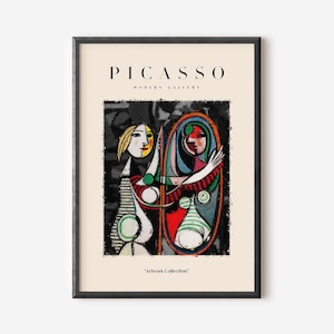 Impressão de arte de parede de exposição de Picasso, ideia de presente minimalista bege neutro abstrato vintage, impressão de artista famoso, decoração de parede de galeria azul