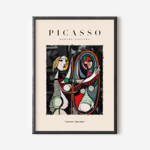 Picasso Exhibition Wall Art Print, Neutral Beige Abstract Vintage Minimalist Gift Idea, Famous Artist Print, Blue Gallery Wall Home Decor