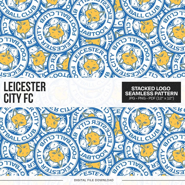 Leicester City FC Stacked Logo Pattern Digital Prints | Wrapping Paper Pack | Seamless Pattern | Football Soccer | Skinny Tumbler Pattern