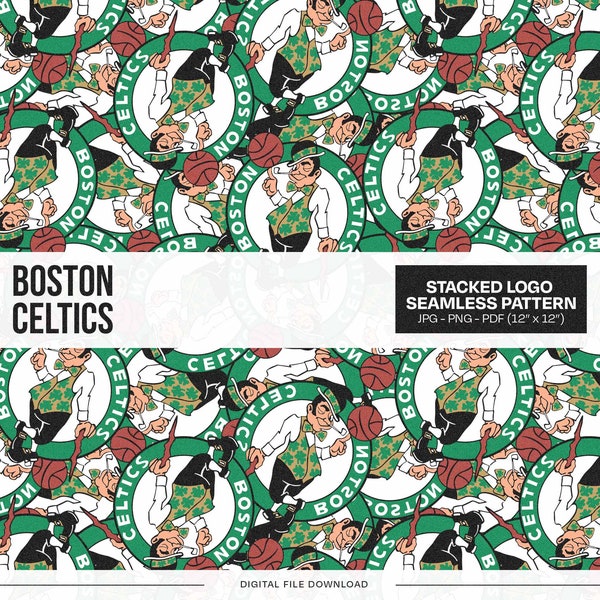 Boston Celtics Stacked Logo Pattern Digital Prints | Wrapping Paper Pack | Seamless Pattern | Basketball | Skinny Tumbler Pattern