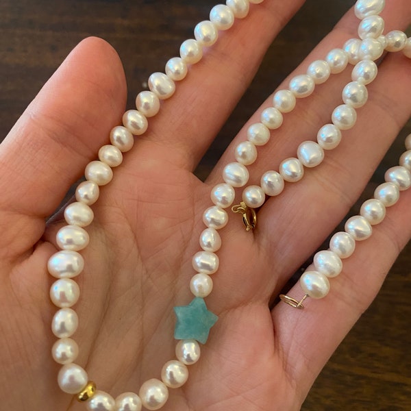 Collier Perle d'Eau Douce et Amazonite