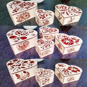 Decorative Wooden Heart 10 Box Bundle Laser Cut Jeweler Gift Wedding Love Box Case Vector model Glowforge cut file Digital Download |#97|