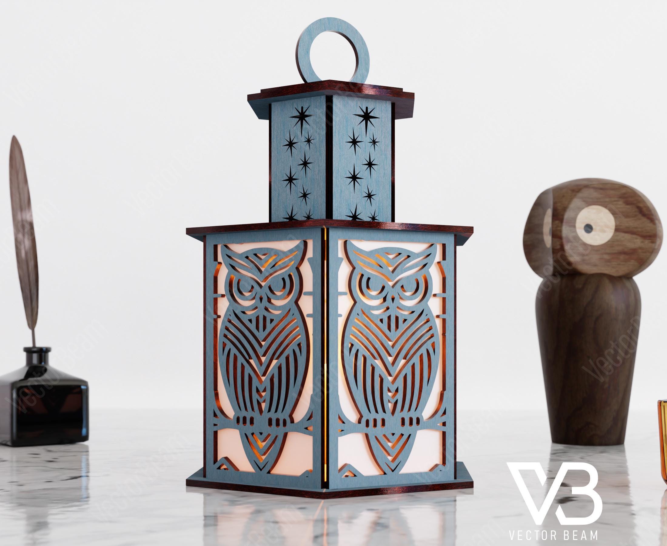 Owl Nature Lamp Night Light Deer Lantern Decoration Centerpiece Lampshade Table Candle Holder SVG Di