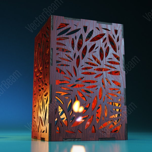 Candle Holder Laser Cut Leaf Scene Candle Holder Lamp wood Tea light Lantern Votive Gift | SVG, DXF, AI , eps, pdf |#57|