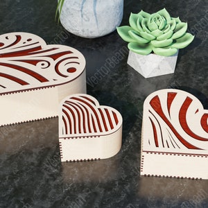 Decorative Wooden Heart Box 3 Laser Cut Jeweler Gift Wedding Love Box Case Vector model Glowforge cut file Digital Download |#98|