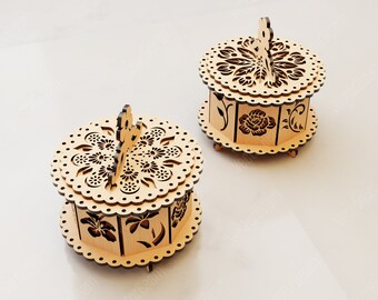 Boîte à bijoux décorative découpée au laser Boîte en bois Cadeau étui à bijoutier découpé au laser SVG, DXF, AI , eps, pdf |#79|