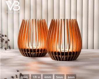 Tealight candle holder bundle svg template Glowforge wooden candle holder set svg vector file Candlestick DXF pattern Table lamp laser svg