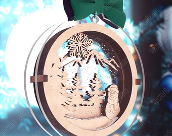 Bolas de nieve navideñas, globo de nieve cortado con láser, adorno para árbol de Navidad, decoraciones de madera, corte láser, svg, Cricut Glowforge / SVG, DXF, AI, eps /#160/