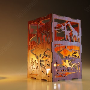 Candle Holder Laser African Scene Animals Wild Nature Candle Holder Lamp wood Tea light Lantern Votive Gift | SVG, DXF, AI , eps, pdf |#84|