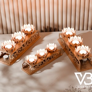 ティーライト キャンドル ホルダー バンドル SVG テンプレート Glowforge 木製キャンドル ホルダー セット SVG ベクター ファイル キャンドルスティック DXF パターン テーブル ランプ レーザー SVG