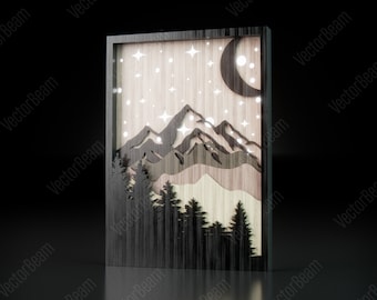 Night Mountains Shadow Box | Landscape Scene SVG, DXF, AI