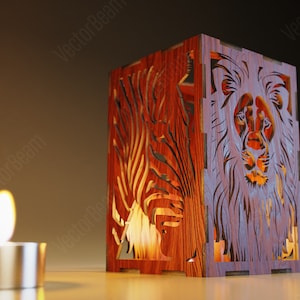 Kaarshouder Laser Gesneden Leeuw Zebra Dieren Wild Natuur Kaarshouder Lamp hout Theelicht Lantaarn Votive Gift | SVG, DXF, AI, eps, pdf |#83|