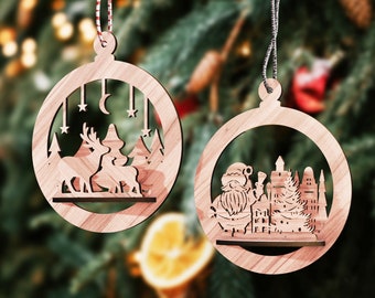 3D Laser Cut Tree Bauble Wood Christmas Ball 3-4mm Round Design Decoraciones lasercut svg Cricut Glowforge / SVG, DXF, AI, eps, pdf /#4/