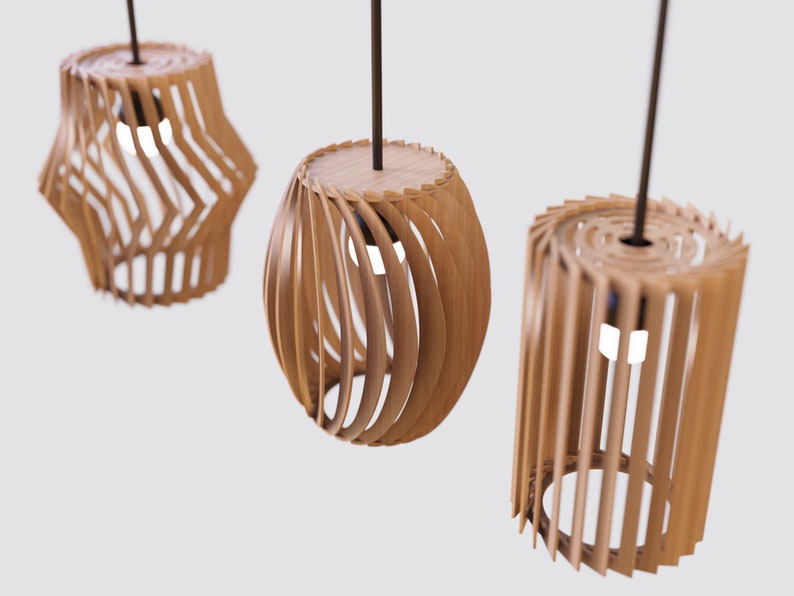 Modern Wood Pendant Light Combo Chandelier Lamp Lampshade Etsy