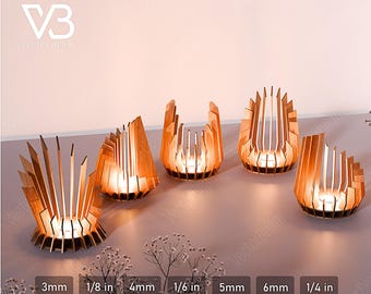 Laser Tealight Holder Bundle Laser Pack SVG Candle Holder Package Laser File Set of 5