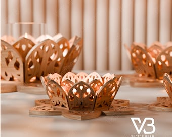Wooden decorative candle holder laser cut svg file Glowforge wooden candlestick svg vector DXF table lamp vector laser cnc pattern |#172|
