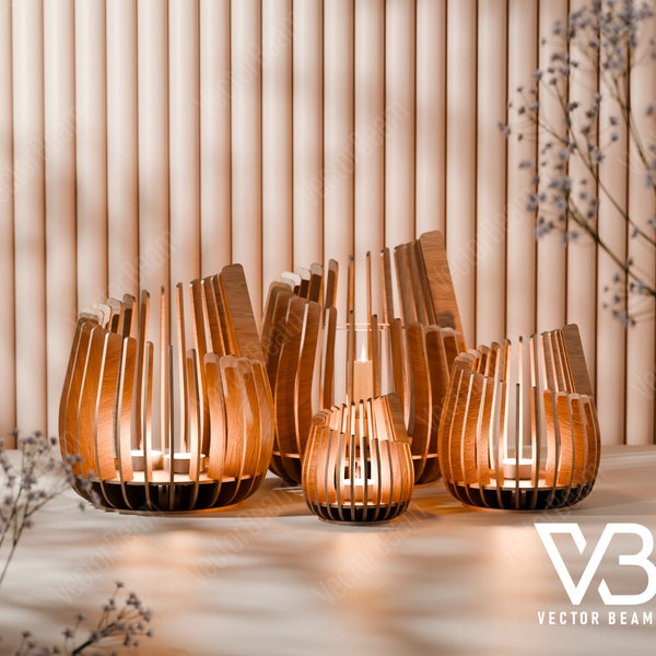 Bougeoir décoratif en bois découpé au laser fichier svg Glowforge chandelier en bois vecteur svg DXF lampe de table vecteur laser cnc motif |#170|