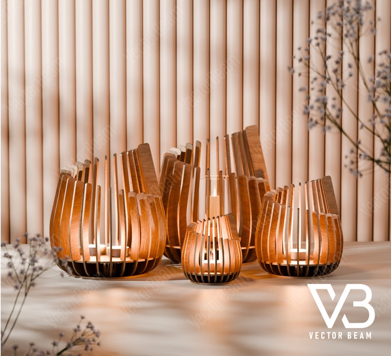 Bougeoir décoratif en bois découpé au laser fichier svg Glowforge chandelier en bois vecteur svg DXF lampe de table vecteur laser cnc motif 170 image 1