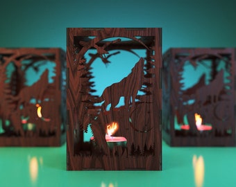 Candle Holder Laser Cut Tree & Animals Wild Nature Candle Holder Lamp wood Tea light Lantern Votive Gift | SVG, DXF, AI , eps, pdf |#1|
