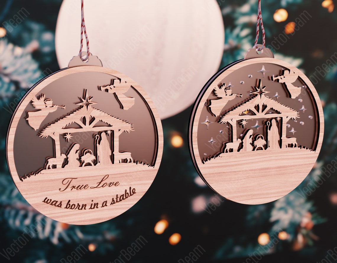 Wood Decorative Nativity Ornaments V2 Christmas Wooden Etsy