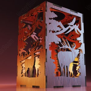 Candle Holder Laser Cut Deer & Animals Wild Nature Candle Holder Lamp wood Tea light Lantern Votive Gift | SVG, DXF, AI , eps, pdf |#152|