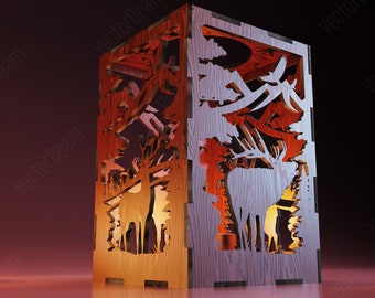 Candle Holder Laser Cut Deer & Animals Wild Nature Candle Holder Lamp wood Tea light Lantern Votive Gift | SVG, DXF, AI , eps, pdf |#152|