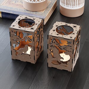 Wolf Eagle Kaarshouder Laser Cut Kids Dragon Wild Nature Houder Lamp hout Lantaarn Votief Cadeau | SVG, DXF, AI, eps, pdf |#159|