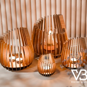 Bougeoir décoratif en bois découpé au laser fichier svg Glowforge chandelier en bois vecteur svg DXF lampe de table vecteur laser cnc motif 170 image 5