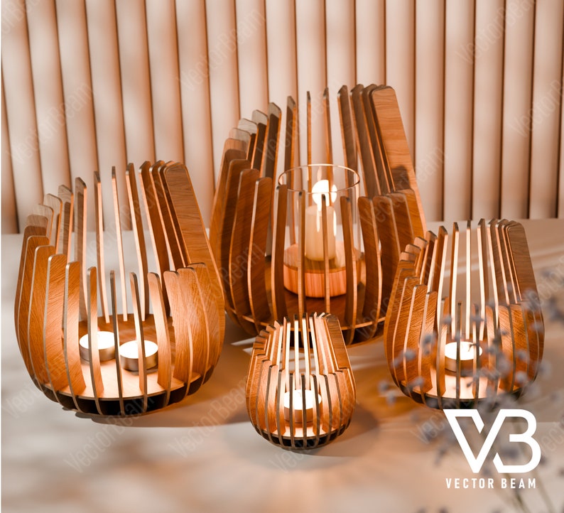 Bougeoir décoratif en bois découpé au laser fichier svg Glowforge chandelier en bois vecteur svg DXF lampe de table vecteur laser cnc motif 170 image 5
