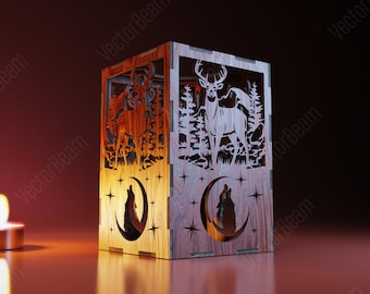 Candle Holder Laser Cut Deer & Animals Wild Nature Candle Holder Lamp wood Tea light Lantern Votive Gift | SVG, DXF, AI , eps, pdf |#12|