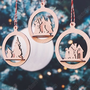 3D Laser Cut Tree Bauble Wood Christmas Ball V3 3-4mm Round Design Décorations lasercut svg Cricut Glowforge | SVG, DXF, IA, eps, pdf |#46|