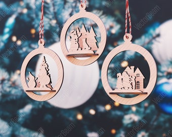 Laser Cut Christmas Bauble SVG | 3D Tree Ornament, Wood (Digital Files)