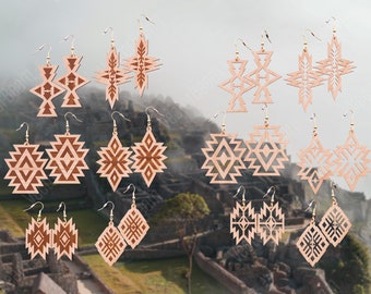 Mayan Earrings Laser Cut Templates | Glowforge Jewelry Pendants (SVG, DXF, PDF)