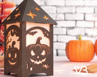 Halloween Lantern Candle Holder Laser Cut Files Pumpkin Holder Lamp wood Lantern Votive Gift | SVG, DXF, AI , eps, pdf |#190|