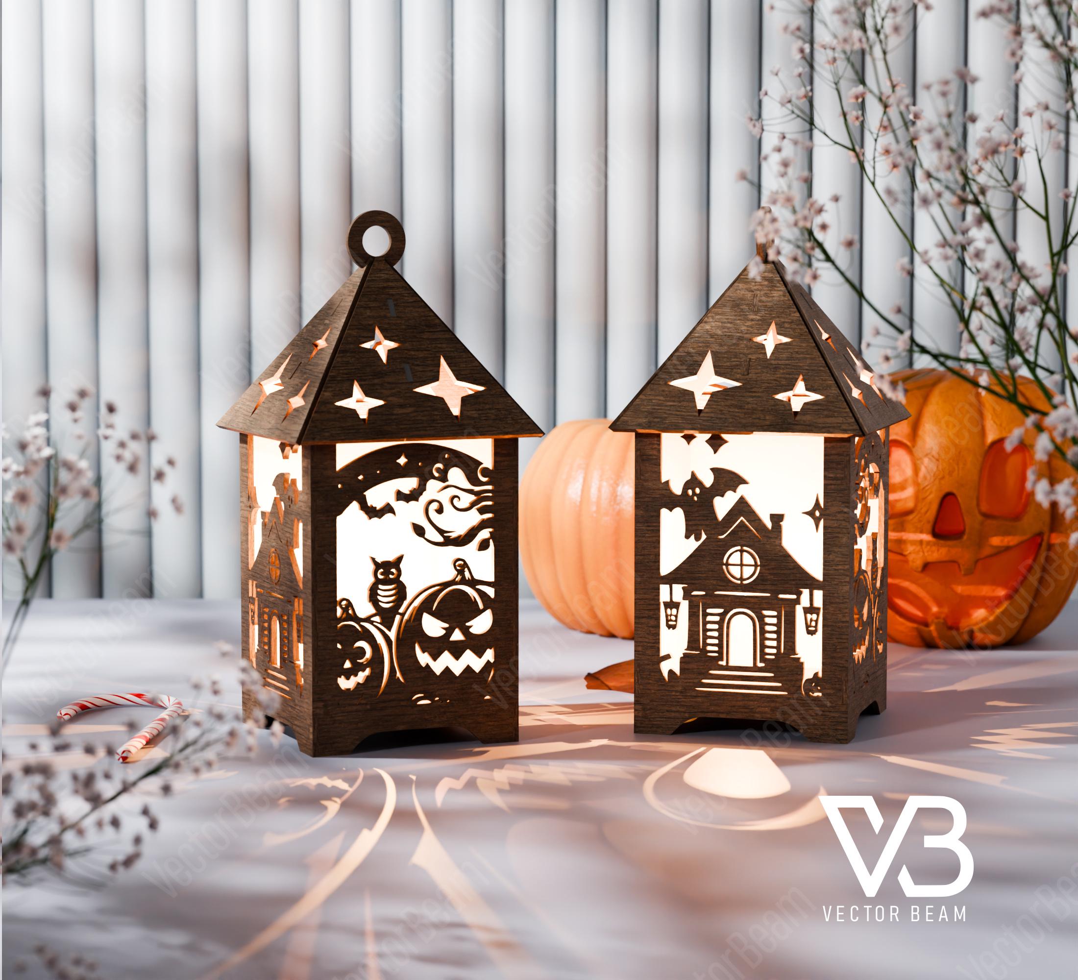 Cutout design op YILON【美品】 Halloween Wooden Decorative Lantern Svg Laser Cut File Glowforge