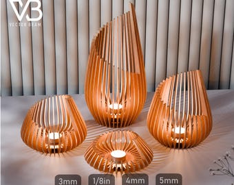 Wooden decorative candle holder laser cut svg file Glowforge wooden candlestick svg vector DXF table lamp vector laser cnc pattern |#201|