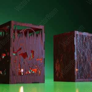 Candle Holder Laser Cut Tree & Animals Wild Life Candle Holder Lamp wood Tea light Lantern Votive Gift | SVG, DXF, AI , eps, pdf |#6|