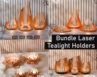Laser Tealight Holder Bundle Laser Pack SVG Candle Holder Package Laser File Set of 4