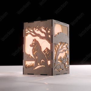 Wild Nature Wolf Lion Kaarshouder Laser Cut Kids Dragon Wild Nature Houder Lamp hout Lantaarn Votief Cadeau | SVG, DXF, AI, eps, pdf |#165|