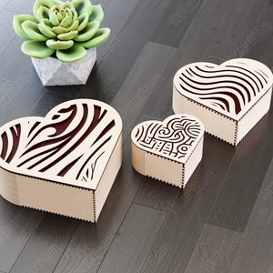 Drewniane pudełko w kształcie serca 3 pudełka cięte laserowo, prezent ślubny, pudełko z miłością, model wektorowy, plik do cięcia Glowforge, pobieranie cyfrowe |#99|