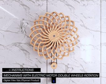 Kinetic Sculpture Double Rotation Electric Mechanism Laser Cut Cnc files Wall Art Illusion Decoration Art | SVG, DXF, AI , eps, pdf |#175|