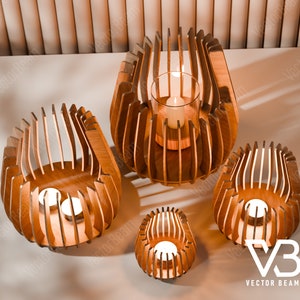 Bougeoir décoratif en bois découpé au laser fichier svg Glowforge chandelier en bois vecteur svg DXF lampe de table vecteur laser cnc motif 170 image 6