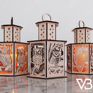 Owl Nature Lamp Night Light Deer Lantern Decoration Centerpiece Lampshade Table Candle Holder SVG Digital Download |#191|