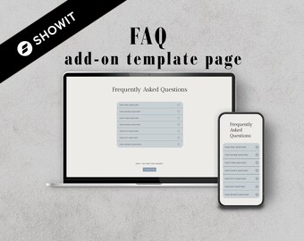 Showit FAQ website template add on section page, frequently asked questions accordion