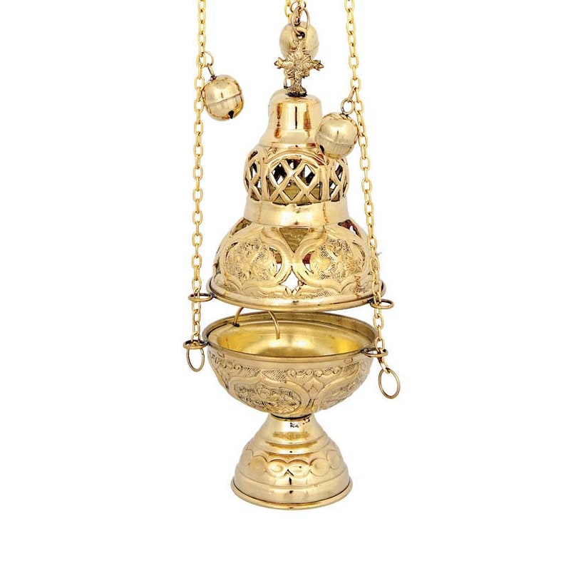 Gold Church Incense Burner With Chains, New Censer, Vessels for Priest