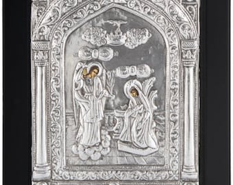 Traditional/Religious holy icon from silver 925,Evagelism of tinos,Virgin/Best Christmas gift silver 925
