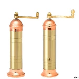 Set of 2 pieces/Brass Pepper 8&quot; Grinder No 123/Brass Salt 8&quot; Grinder No 128/ Modern Mixed Metal Mills/Christmas Gift