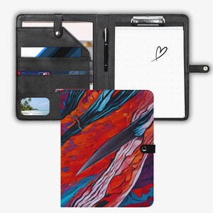 Portafolios plegable de cuero con portapapeles, organizador profesional de documentos para papeles, notas y más (con clip)