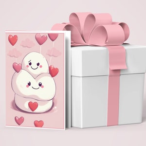 かわいいマシュマロ グリーティングカード 記念日 バレンタインデー 特別な人を思い出させるカード 彼または彼女へ コーヒー 雲 ハート 愛