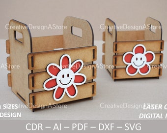 Gift or Flower Basket Laser Cut Template DXF File SVG as Birthday Gift or Mothers Day Gift & Home Decorations in 4 Sizes and 2 Designs